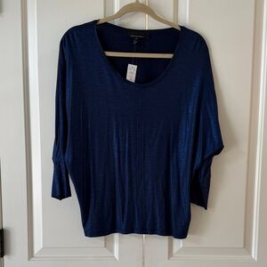 White House Black Market Navy Scoop Neck Batwing Top